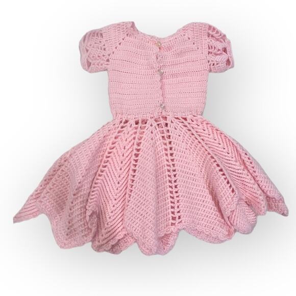 Grandma Crochet Pink Handkerchief Hem Sweater Dress sz Small - Picture 2 of 11